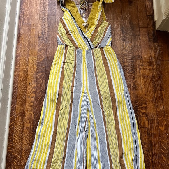 NWT Hem & Thread Boho Jumpsuit | Tie Back | Yellow Striped - Picture 13 of 15
